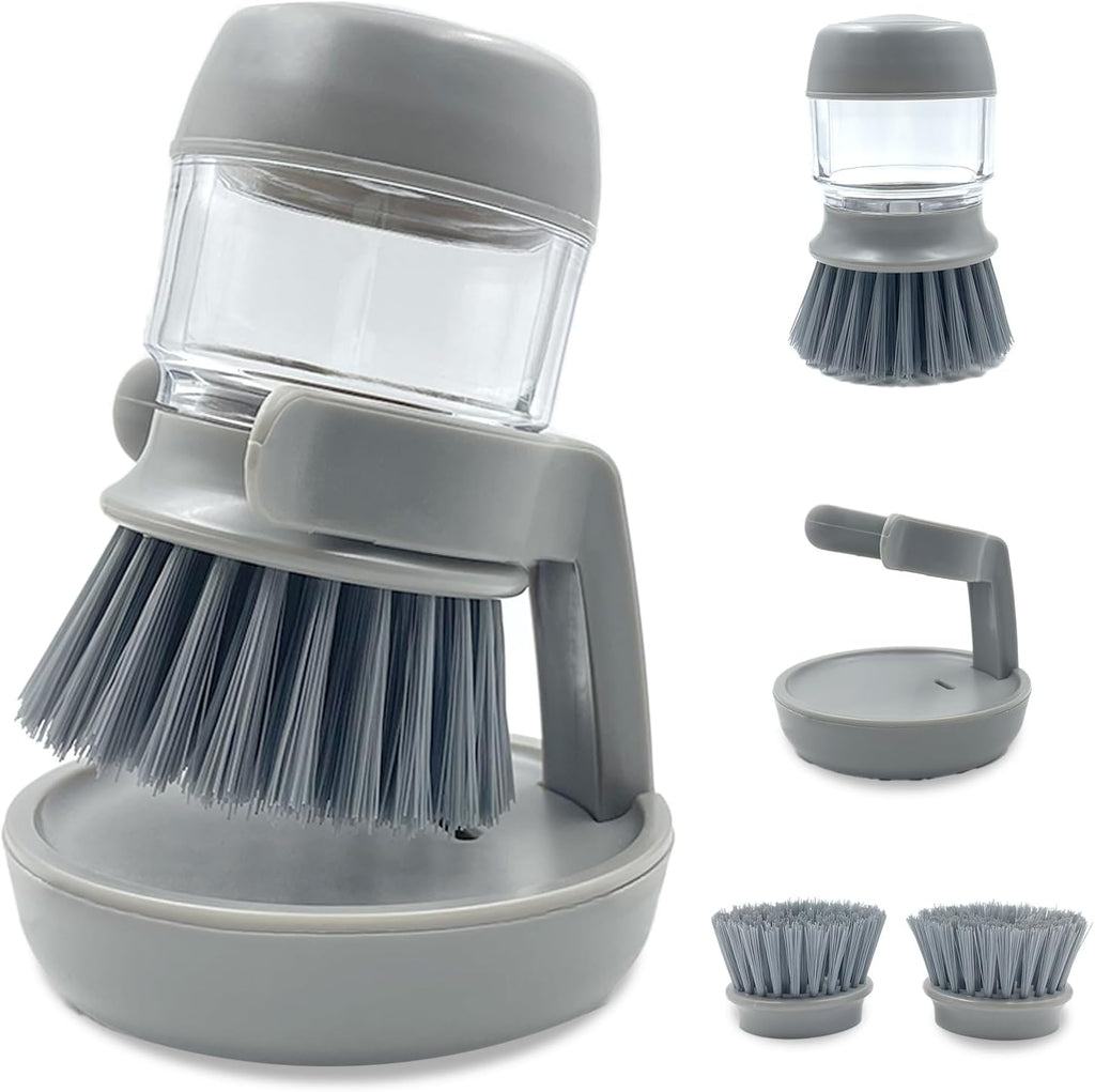 Soap Dispenser with Dish Brush and Storage Bracket, Easy to Clean Kitchen Utensils and Sink, Gray