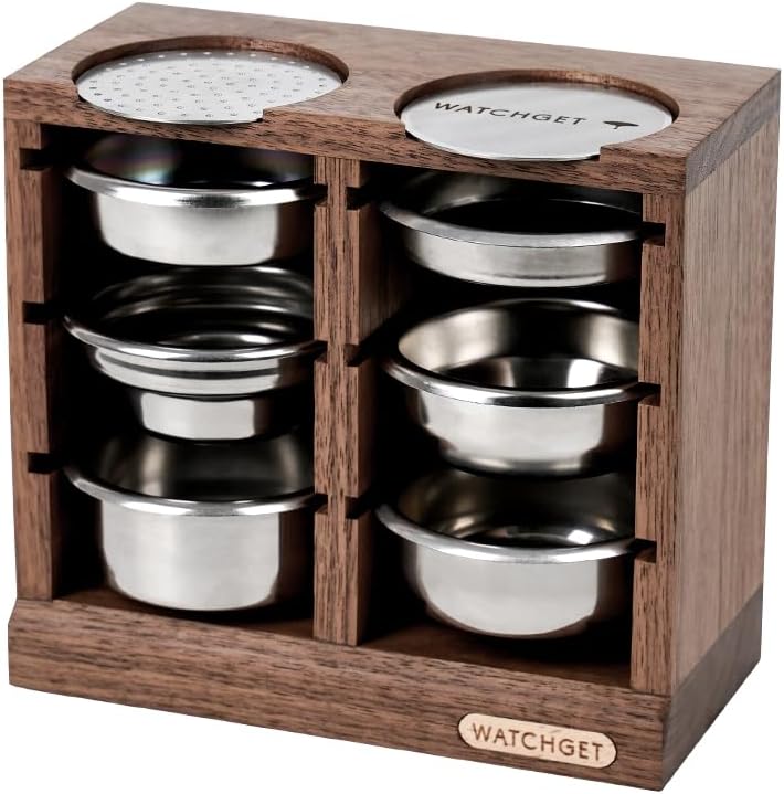 watchget Horizontal Espresso Portafilter Filter Basket Holder Rack - Wooden Precision Basket Storage Stand for 58mm Espresso Machines and 58mm Coffee Puck Screens