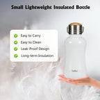 YOHKOH Mini Insulated Water Bottle With Bamboo Lid - 8.8oz Small Vacuum Insulated Water Bottle for Women Kids, 12 Hrs Hot & 24 Hrs Cold Stainless Steel Thermos Leak-Proof BPA-Free (8.8oz,White)