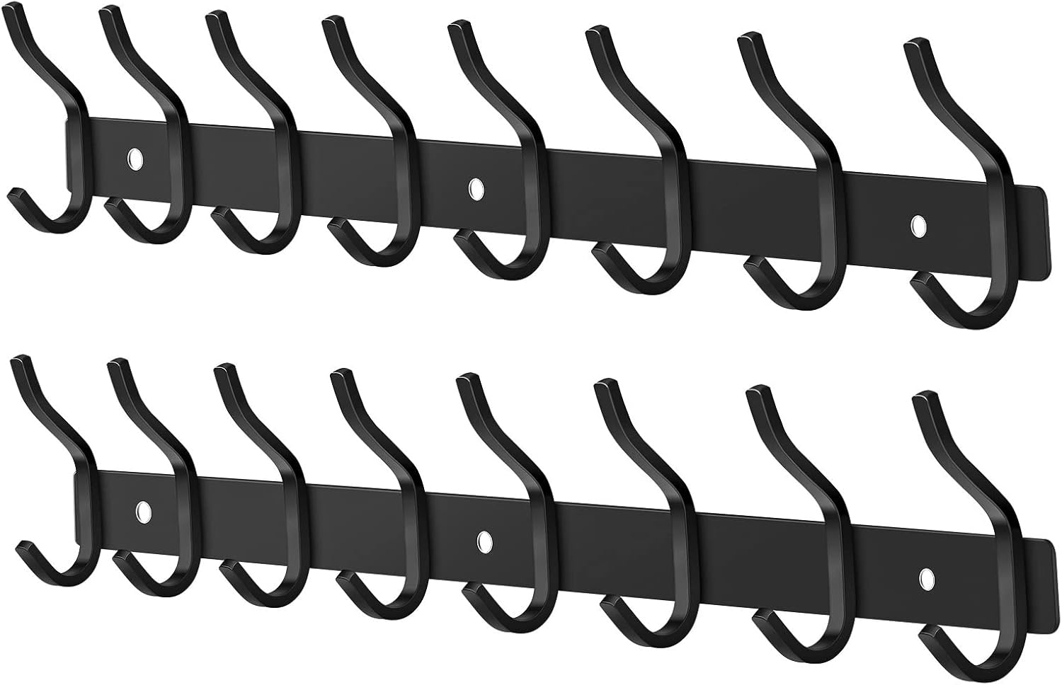 Wall Hooks Heavy Duty, 23 Inch Coat Rack Wall Mount with 8 Hooks, Black Wall Hooks for Entryway, Bathroom - for Hanging Backpack, Bag, Coat, Purse, Hat, Towel, Clothes,2 Packs