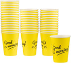 Smygoods Disposable Coffee Cups, To Go Paper Hot Cups, Good Morning Design (12 OZ, 50 Count) For Hot Beverages, Coffee, Tea, Espresso, Cocoa - Vasos Para Cafe