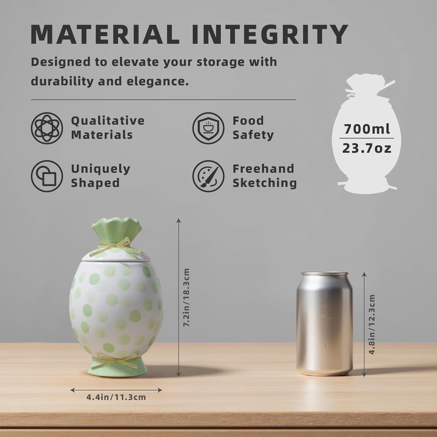 Cute Storage Jars with Airtight Lid, Funny Candy Shape Ceramic Food Container, Cookie Canister for Coffee Bean, Sugar, Tea, Spices, Cereal, Nuts, Dog Treat-700 ml / 23.7 ozz(Green Dots)