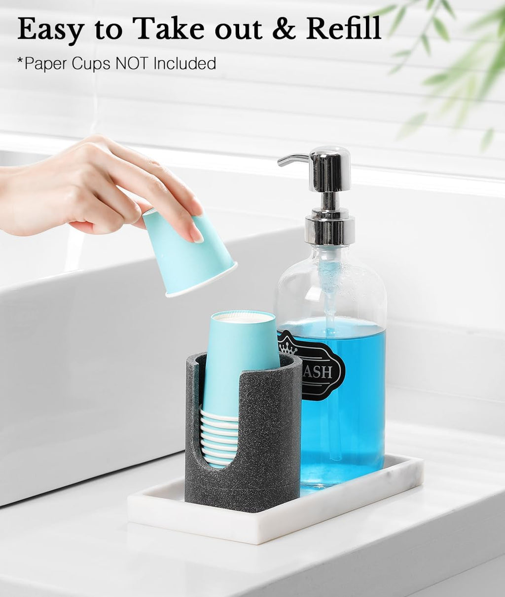 Luxspire Bathroom Cup Dispenser, 3oz Dixie Cup Dispenser, Resin Dixie Cup Holder, Disposable Paper Cup Holder for Bathroom, Cotton Pad Holder, Guest Bathroom Essentials, Gray