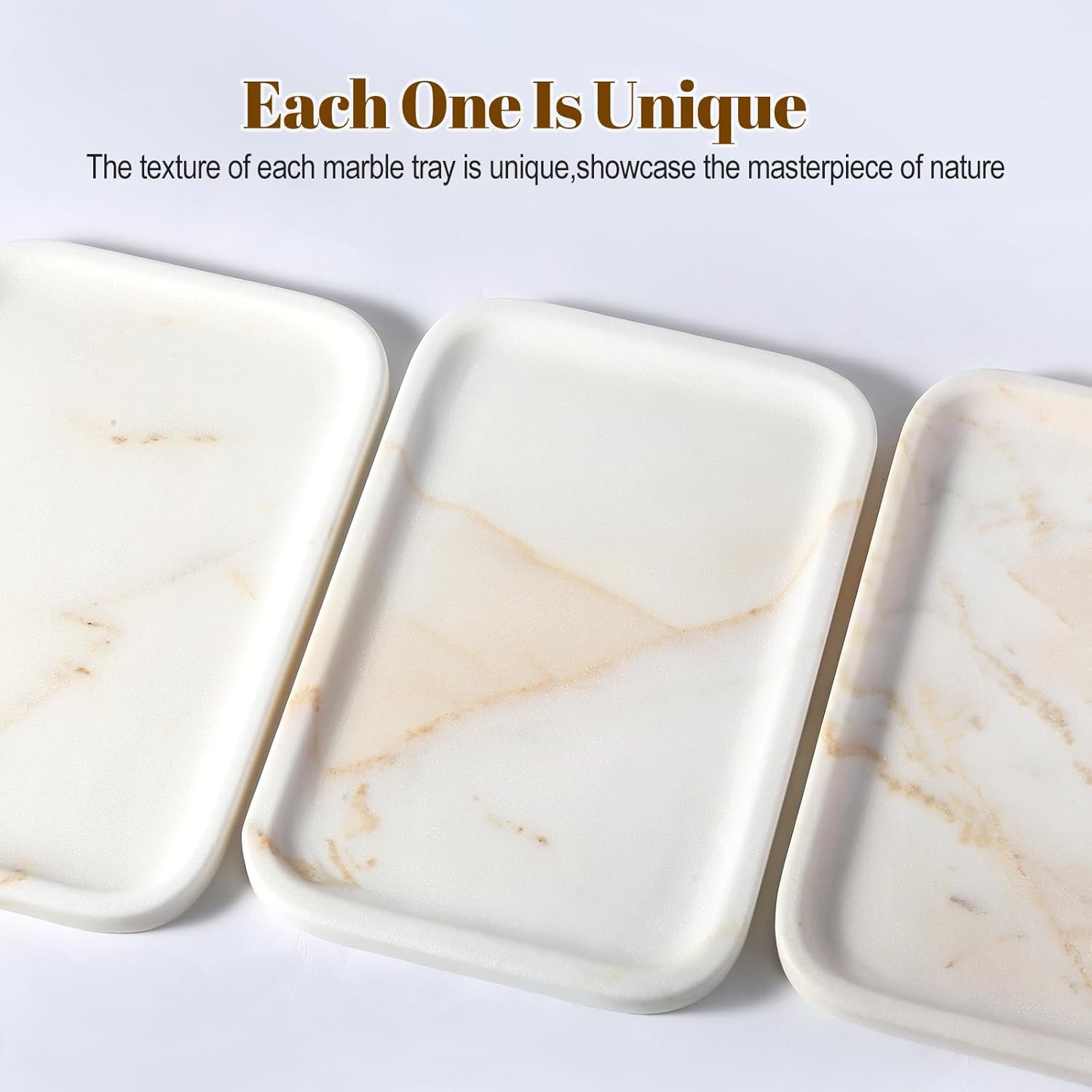 Koville Marble Tray, 12"x8" Marble Vanity Tray for Bathroom Kitchen Countertop, Rectangular Stone Tray for Cosmetics Perfume Trinket, Decorative Catchall Trays (Golden Calacatta)