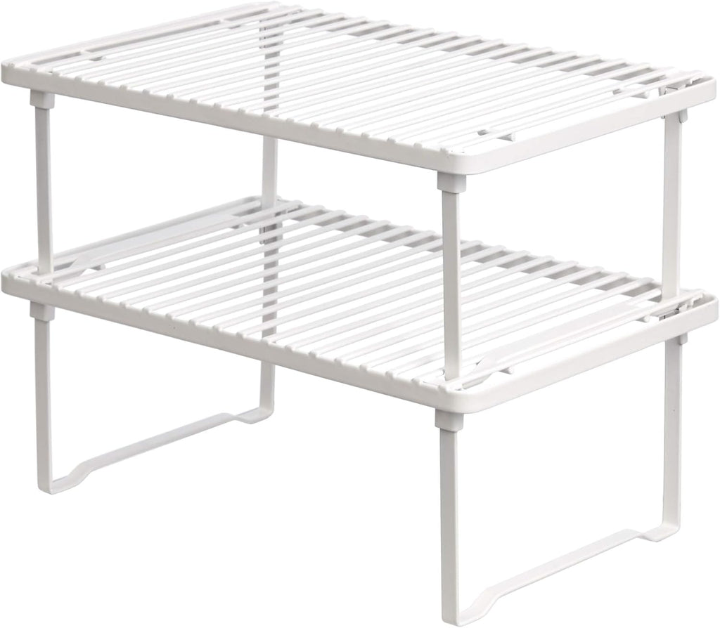 Amazon Basics Stackable Metal Kitchen Storage Shelves for Dishes, 12.5" L x 8" D x 4.5" H, Set of 2, White