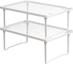 Amazon Basics Stackable Metal Kitchen Storage Shelves for Dishes, 12.5" L x 8" D x 4.5" H, Set of 2, White