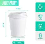 JOLLY PARTY [100 Pack] 10 oz Paper Coffee Cups, Disposable Paper Coffee Cup with Lids, Hot/Cold Beverage Drinking Cup for Water, Juice or Tea, Suitable for Home, Shops and Cafes