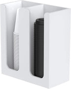 Richboom Acrylic Coffee Cup and Lid Storage Organizer Holder, 2 Compartments, White