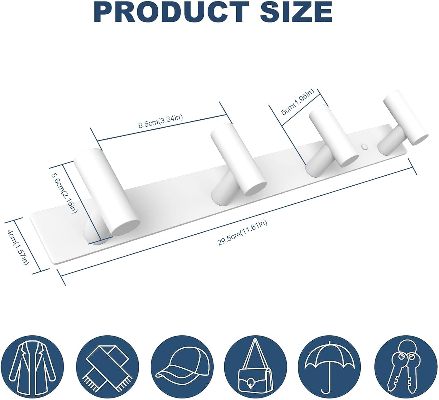 VAEHOLD Hat and Coat Wall Mount Rack - Hooks for Robes, Bags, Keys, and Towels - Bathroom Towel Hanger Organizer (White, “T“ Shape 4 Hooks 2 Pack)