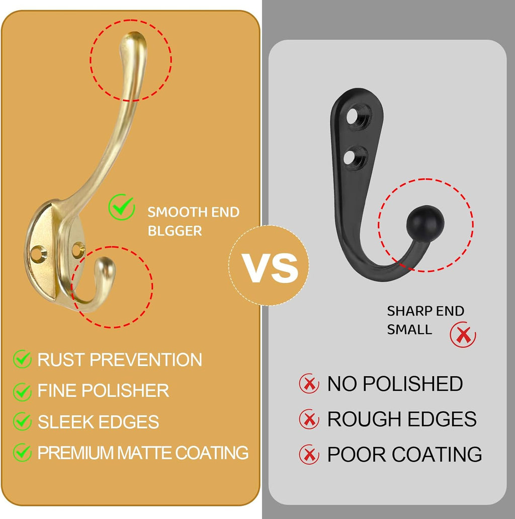 Wall Hooks for Hanging, 25-Pcs Heavy Duty Metal Coat Hooks, for Living Room, Bathroom, Kitchen, Bedroom for Towel, Hat, Key, Closet, Bag (Gold)