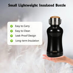 YOHKOH Mini Insulated Water Bottle With Bamboo Lid - 8.8oz Small Vacuum Insulated Water Bottle for Women Kids, 12 Hrs Hot & 24 Hrs Cold Stainless Steel Thermos Leak-Proof BPA-Free (8.8oz,Black)