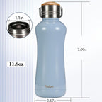 YOHKOH Mini Vacuum Insulated Water Bottle With Bamboo Lid - Stainless Steel Thermos Water Bottle for Women Girls Kids, Metal Sports Hot and Cold Water Bottle Leak-Proof BPA-Free (11.8oz,Blue)