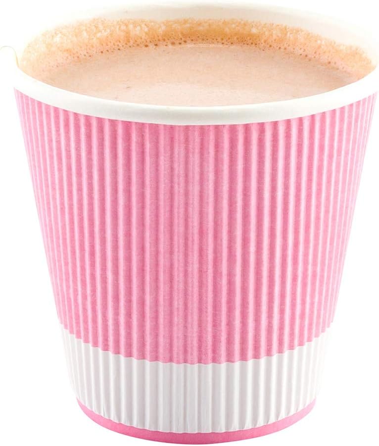 Restaurantware 8 Ounce Ripple Wall Paper Coffee Cups, 25 Leakproof Disposable Hot Drink Tumblers, Recyclable, Insulated Light Pink Design, Matching Lids available for Cups and Sold Separately