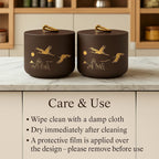 Bare & Balanced Premium Ceramic Tea Canister Set – Handcrafted Storage Jars with Airtight Lids | Crane & Mountain Design | Ideal for Tea, Coffee, Spices | Gift-Ready Box (Charcoal Brown)