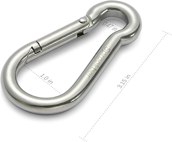 sprookber Stainless Steel Carabiner Spring Snap Hook - 304 Stainless Steel Heavy Duty Clips, Set of 4