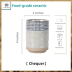 Stoneware Coffee Bar Utensil Holder Tea & Coffee Spoon & Stirrer Holder for Stir Stick Straw Teaspoon Holder Spoon Cup Small Utensil Jar (Blue Chequer)