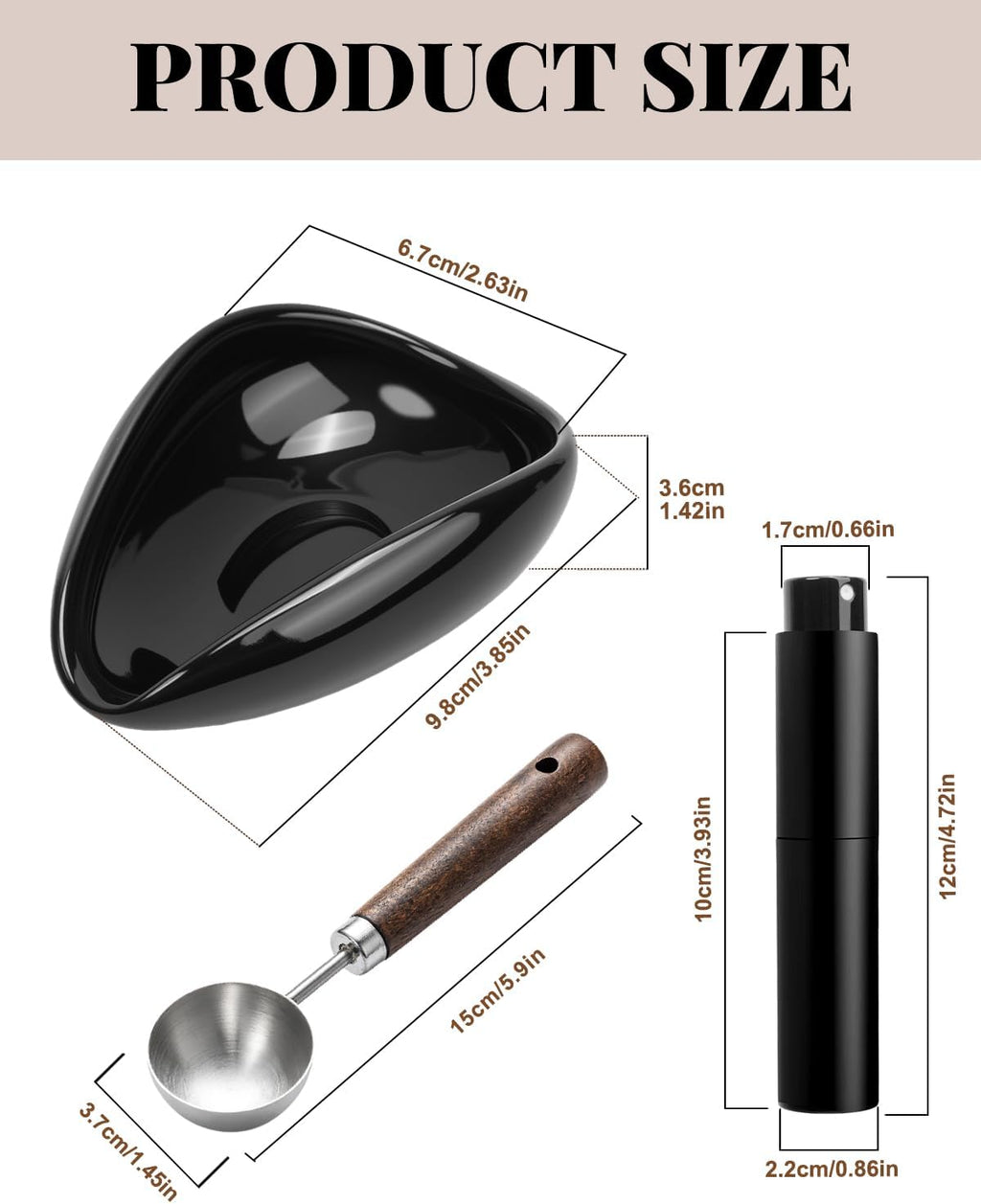 Coffee Dosing Cup Set, Ceramic Espresso Dosing Cup, 10ml Coffee Spray Bottle, 15ml 304 Stainless Steel Measuring Spoon with Wooden Handle