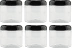 Cornucopia Brands 16oz Clear Plastic Jars w/Domed Lids (6-Pack); BPA Free PET Stackable Straight Sided Canisters for Bathroom & Kitchen Storage