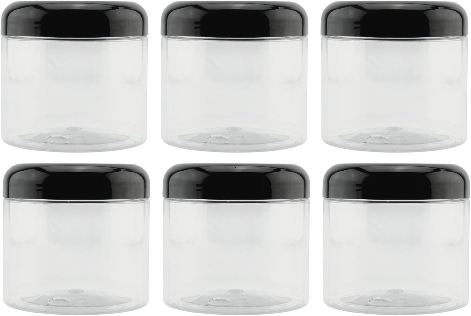 Cornucopia Brands 16oz Clear Plastic Jars w/Domed Lids (6-Pack); BPA Free PET Stackable Straight Sided Canisters for Bathroom & Kitchen Storage