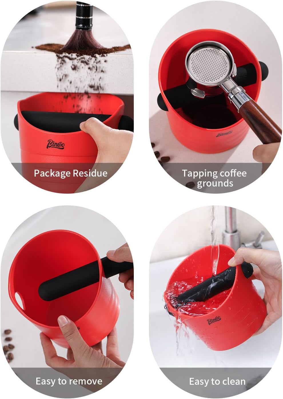 Bincoo Mini Coffee Knock Box 4.5 Inch - Espresso Accessories for Coffee Grounds Container - Multifunctional, Suitable for Home & Bar.(Red)
