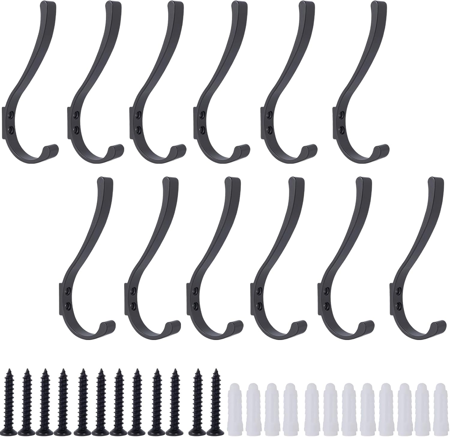 12 Pack Hanging Coat Hooks Wall Mount, Coat Hanger Wall Hangers, Metal Hooks for Hanging Heavy Duty, Screw in Hooks for Hanging Towels, Clothes, Backpack, Hat, Bag, Jacket, Key, Robe, Backpack Grey