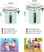 ShanSon Coffee Canister Airtight Coffee Container Stainless Steel Coffee Bean Storage Container with Scoop and See Through Window Coffee Canister for Beans Grounds Sugar Flour Tea Cereal,16OZ,Green