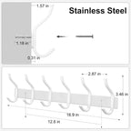 White Wall Hooks Heavy Duty, 17 Inch Coat Hooks Wall Mount with 6 Hooks,2 Packs Wall Hooks Hangers for Entryway, Bathroom - for Hanging Backpack, Bag, Coat, Purse, Hat, Towel, Clothes