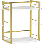 Dorhors 2 Tier Coffee Bar Accessories and Organizer,Multi-functional Mug Holder with 12 Hooks,Wood Coffee Station Organizer,Kitchen Countertop Shelf (Gold + White)