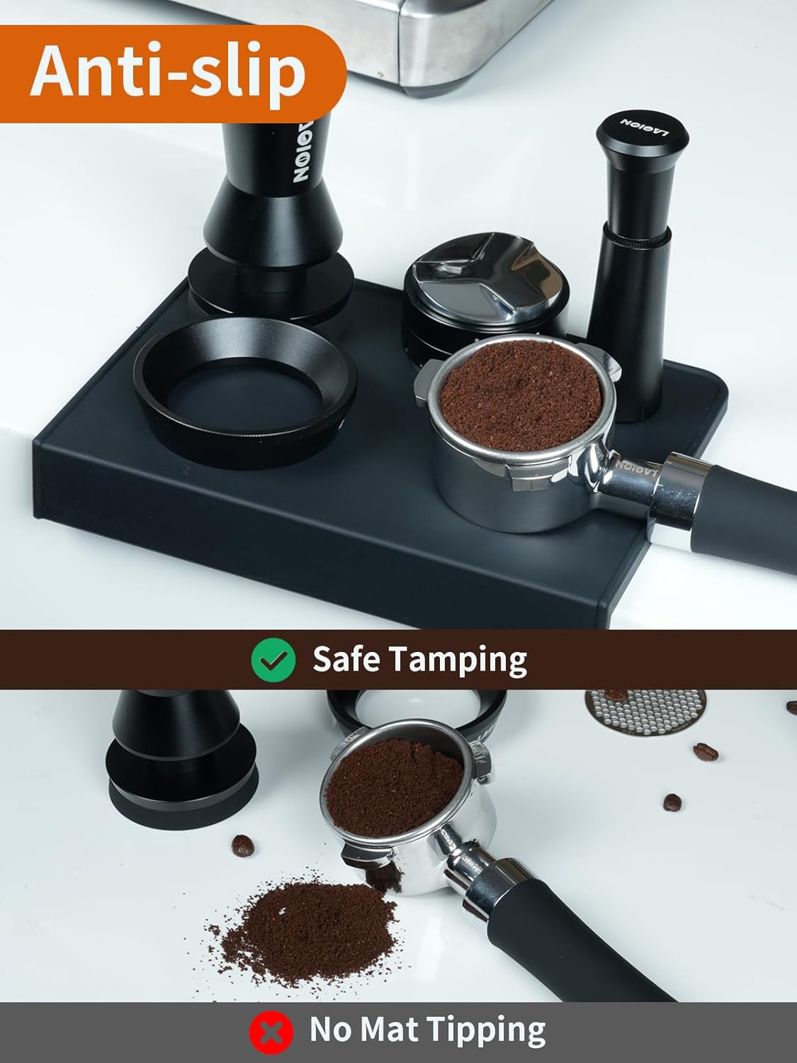 Espresso Tamping Mat, 8 * 6 Inch Black Silicone Coffee Tamper Mat, Waterproof and Heat Resistant Espresso Tamping Station For Countertop, Espresso Machine Accessories For Baristas