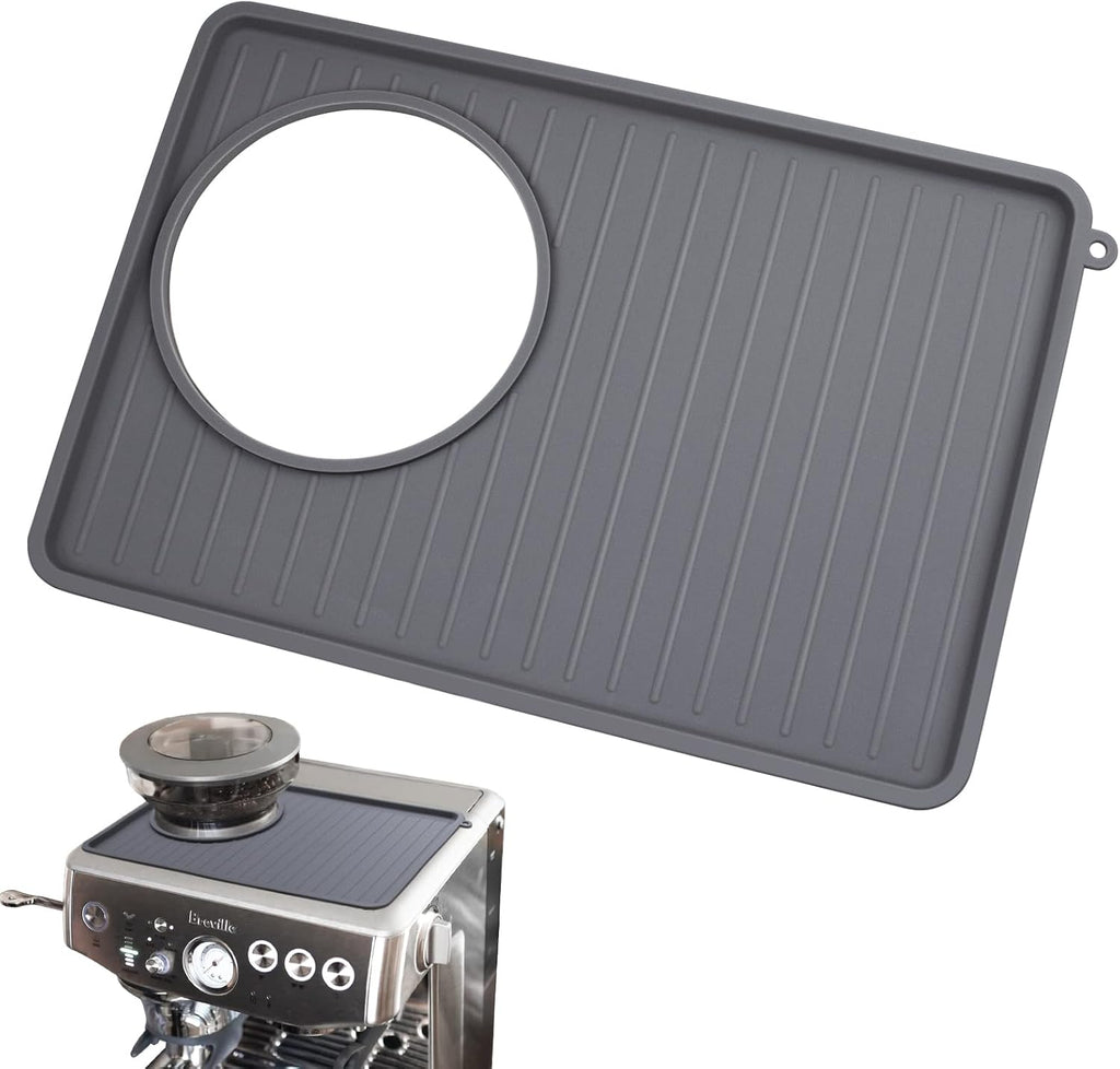 Coffee Mat for Breville 876, Espresso Tamper Mat, Food Grade Silicone Non-Slip, 10.83in x 7.48in, Waterproof Heat Resistant, Espresso Tamping Station for Espresso Machine Barista Accessories (Grey)