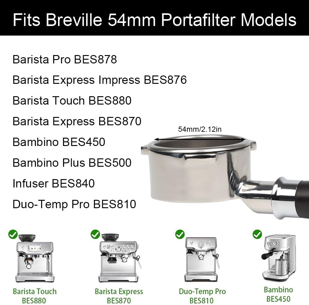 Bottomless Portafilter 54mm Compatible for Breville Barista Express, Pro, Touch, and Impress | Bonus Puck Screen | T Buckle Black Rosewood Handle