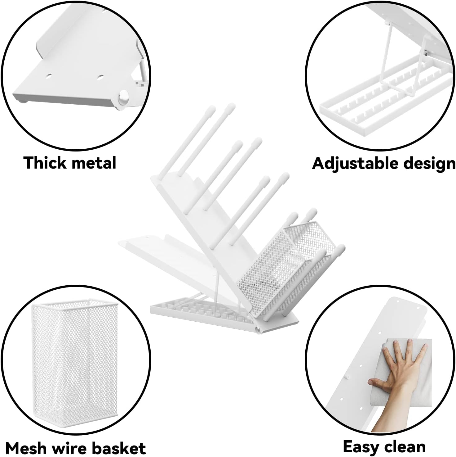 OVICAR Cup and Lid Holder - Adjustable Coffee Cup Holder Organizer 4 Compartment Disposable Cup Dispenser with Coffee Pod Straw Storage Basket for Coffee Station Bar Countertop Breakroom Metal White