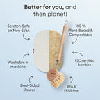 Vove Cleaning Duo, Bamboo Dish Brush Set and Natural Dish Sponges, FSC-Certified Bamboo, Sisal, Loofah, Cellulose, Plastic-Free, Eco-Friendly Zero-Waste Kitchen Dish Scrubber Set