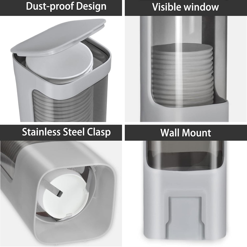 Cup Dispenser, Wall Mounted Water Cooler Cup Dispenser for 3oz-5oz Disposable Cups, Bathroom Cup Holder, Plastic Paper Cup Holder with Adhesive/Screw Mount for Office, Hospital, Bathroom