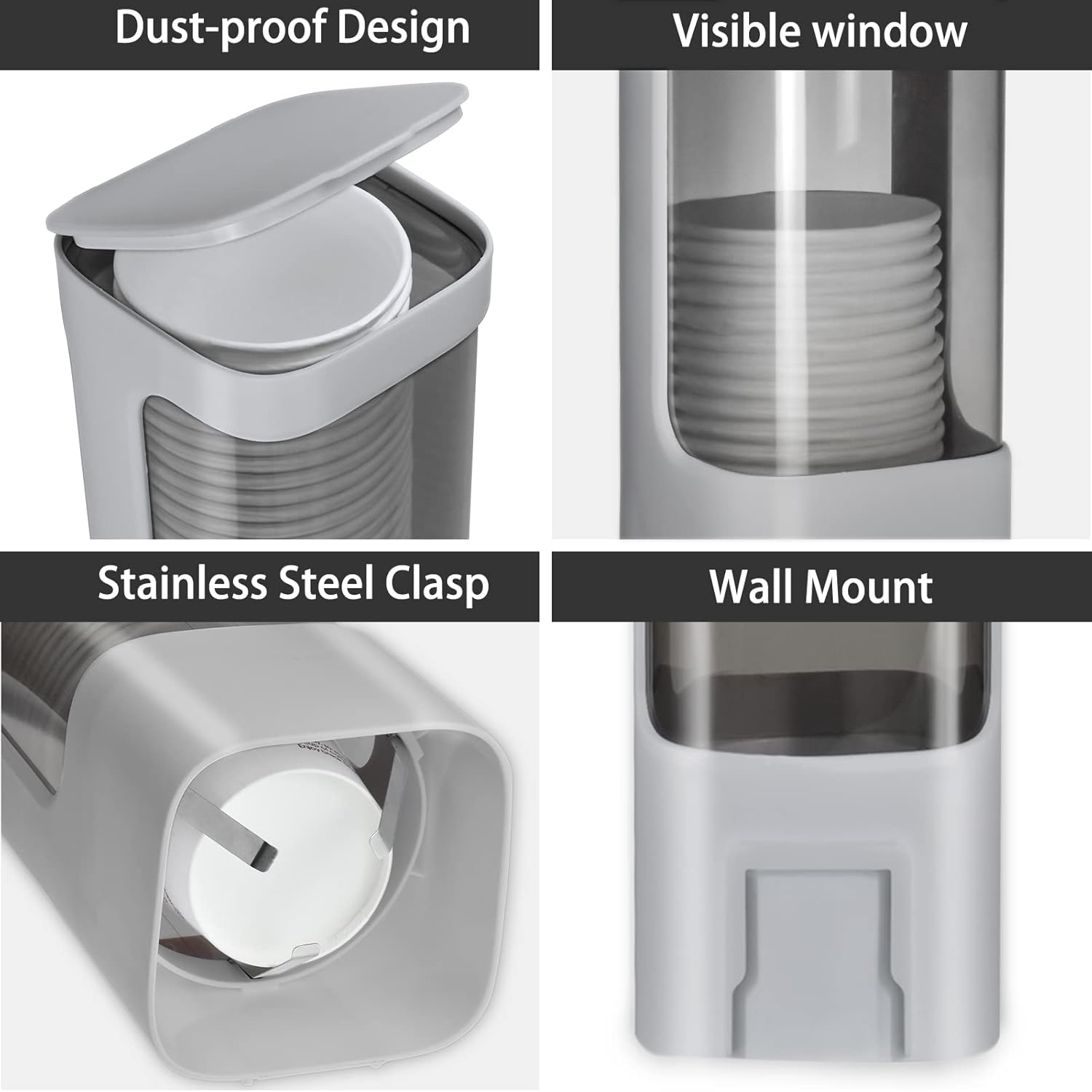 Cup Dispenser, Wall Mounted Water Cooler Cup Dispenser for 3oz-5oz Disposable Cups, Bathroom Cup Holder, Plastic Paper Cup Holder with Adhesive/Screw Mount for Office, Hospital, Bathroom