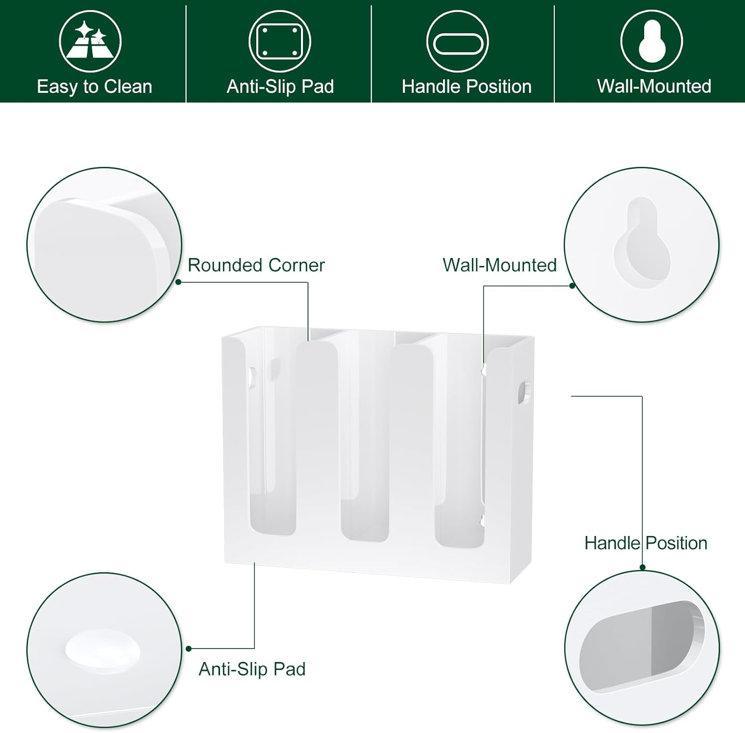 Disposable Coffee Cup Dispenser with Handles, Countertop or Wall Mount Hot/Cold Drink Cup and Lid Holder - Bathroom/Kitchen/Office Acrylic Cup Lid Storage Organizer (3 Compartments, White)