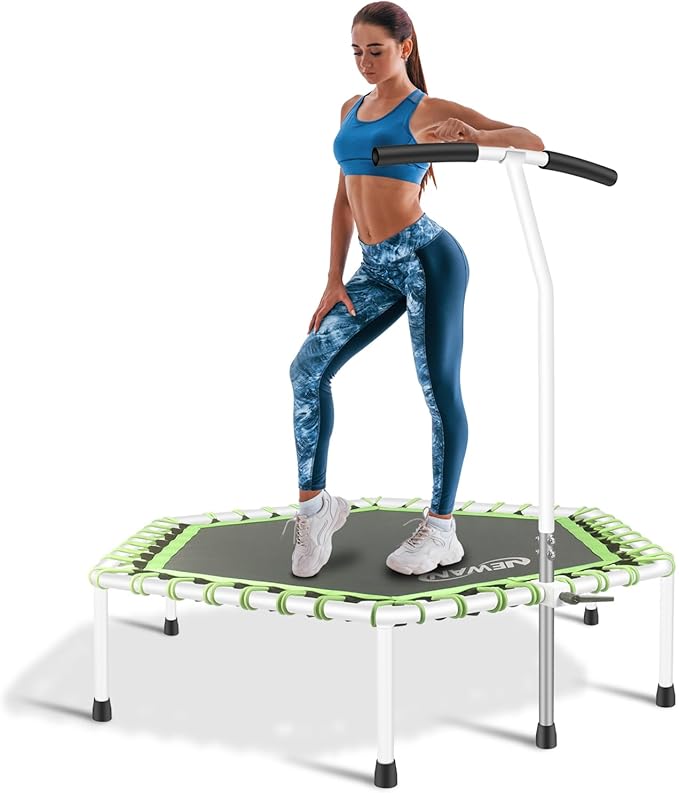 Newan 48'' Fitness Trampoline with Adjustable Handle Bar, Silent Trampoline Bungee Rebounder Jumping Cardio Trainer Workout for Adults - Max Limit 330 lbs