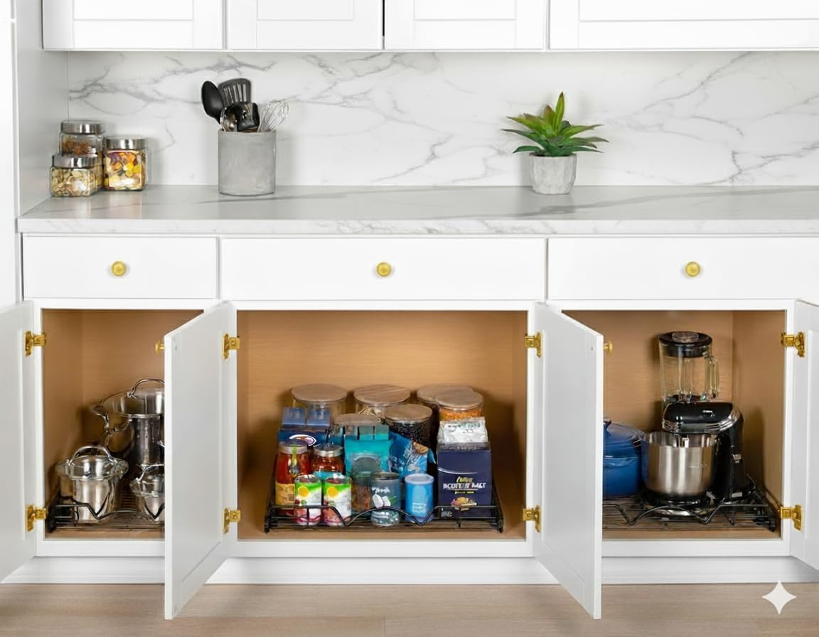 HOLDN’ STORAGE Pull Out Cabinet Organizer, Heavy Duty Caddy w/Lifetime Limited Warranty -14”W x 21”D - Requires At Least 15-1/4” Cabinet Opening, Steel Metal Cabinet Drawers Slide Out, Black