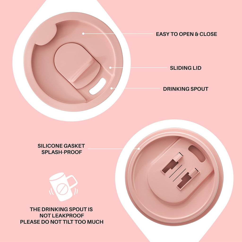 Ideus Vacuum Insulated Coffee Mug, 16oz Reusable Stainless Steel Thermal Double Walled cup with Handle and Slider Lid for Hot & Cold Beverages, BPA Free (Leapord Pink)