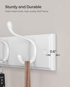 SONGMICS Wall-Mounted Coat Rack, Hook Rack, 4 Dual Metal Hooks, for Coats, Bags, Keys, in the Entryway, Bedroom, Living Room, White ULHR23WT
