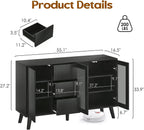 Soohow Farmhouse Buffet Cabinet, 55.5" Coffee Bar with 3 Drawers and Pop-Up Doors, Large Rustic Sideboard for Dining Room, Kitchen, Hallway, and Living Room