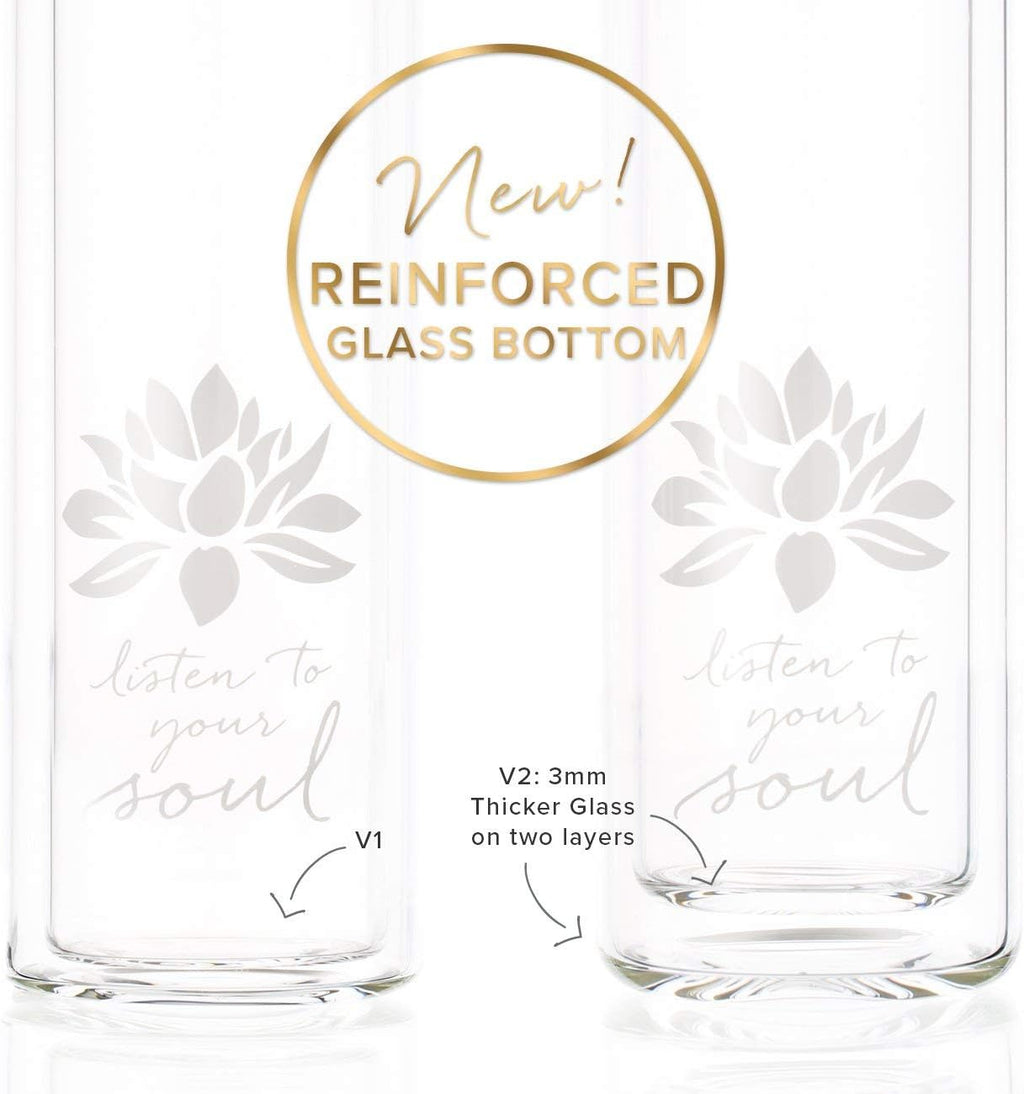 Sacred Lotus Love Double-Walled Glass Tea Tumbler with Infuser and Strainer 15oz - Perfect for Loose Leaf Tea, Cold or Hot Water Bottle, Fruit Drinks - Comes with Travel Sleeve and Cozy