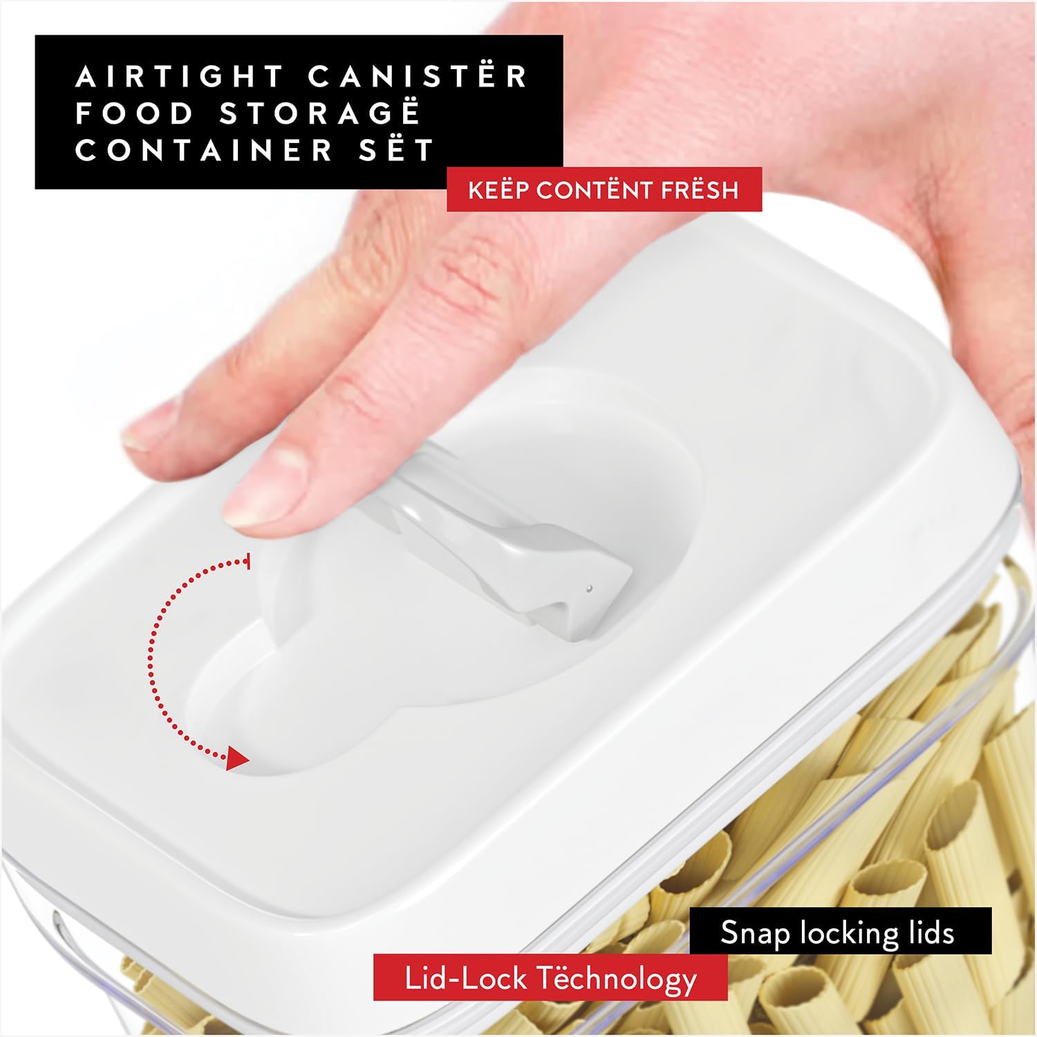 DWËLLZA KITCHEN Airtight Food Storage Containers for Pantry With White Lids – 6 Pack - Clear Air Tight Kitchen Containers Pantry Organization and Storage - BPA-Free Plastic - Keeps Food Fresh & Dry