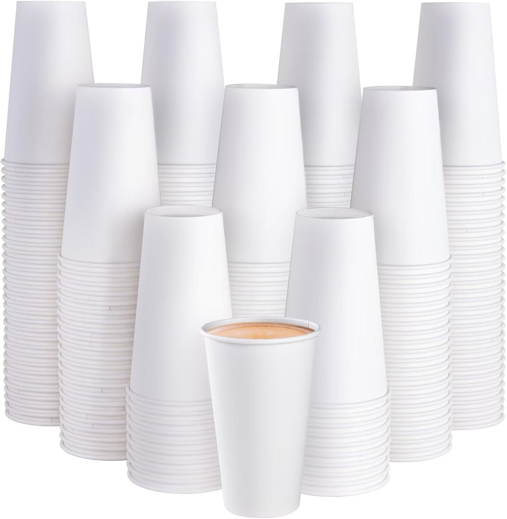 JOLLY PARTY 210 Pack 16 oz Disposable Paper Coffee Cup, Hot/Cold Beverage Drinking Cups for Water, White Paper Hot Coffee Cups