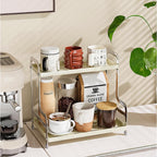 KISKIS Coffee Mug Cup Holder Space Saving 2-Tier Sturdy Stable Metal Storage Shelf, Prevent Falling Scratch Resistant Kitchen Rack Office Bathroom Desktop Organizer,White