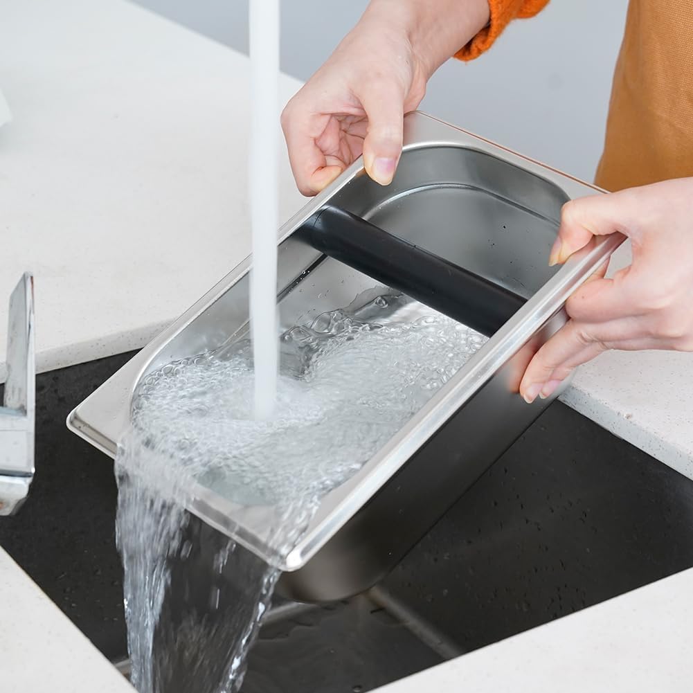 watchget Espresso Knock Box Large Size Stainless Steel Coffee Grounds Coffee Pucks Container Shock-absorbent Knock Box for Espresso Machine Non-Slip Base Barista Accessories