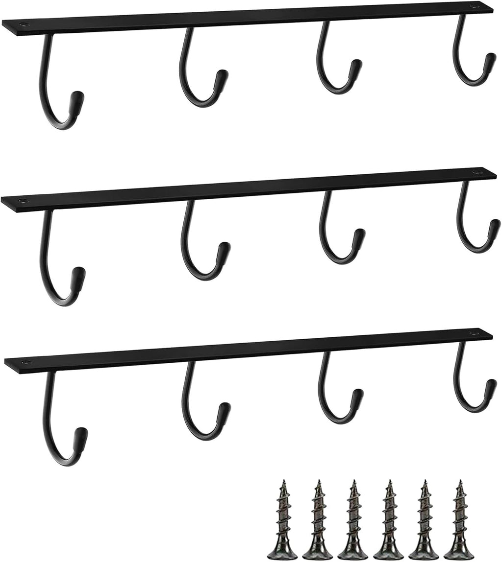 Mug Hanger Under Cabinet 3 Pcs Metal Coffee Hooks Wall Mounted Coffee Cup Rack Mug Storage Organizer for Kitchen Dining Bar - Black