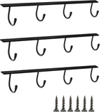 Mug Hanger Under Cabinet 3 Pcs Metal Coffee Hooks Wall Mounted Coffee Cup Rack Mug Storage Organizer for Kitchen Dining Bar - Black