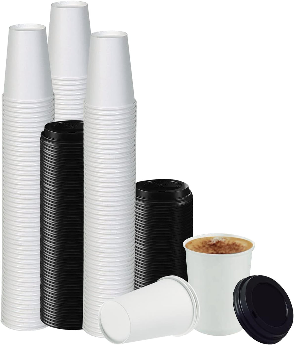 Smygoods White Disposable Paper Coffee Cups with Lids (16 OZ, 50 Count) For Hot Beverages, Tea, Espresso, Cocoa - To Go Drink Containers, Café & Office