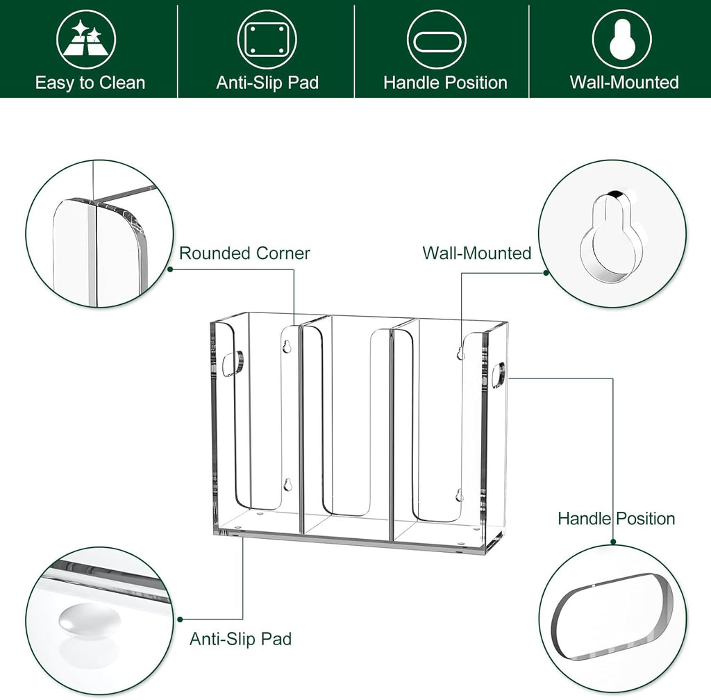 Disposable Coffee Cup Dispenser with Handles, Countertop or Wall Mount Hot/Cold Drink Cup and Lid Holder - Bathroom/Kitchen/Office Acrylic Cup Lid Storage Organizer (3 Compartments, Clear)